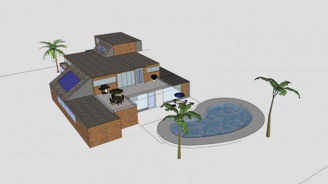 棕榈型现代住宅SU模型下载_sketchup草图大师SKP模型