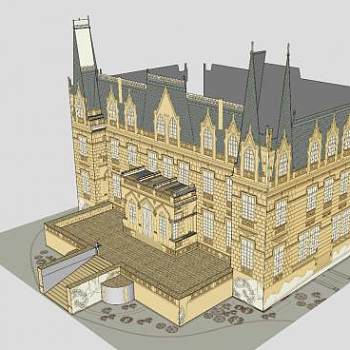 法国文艺复兴城堡建筑SU模型下载_sketchup草图大师SKP模型