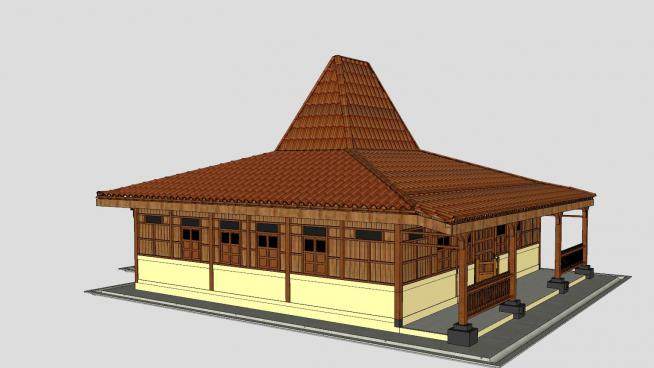 印尼木屋房子建筑SU模型下载_sketchup草图大师SKP模型