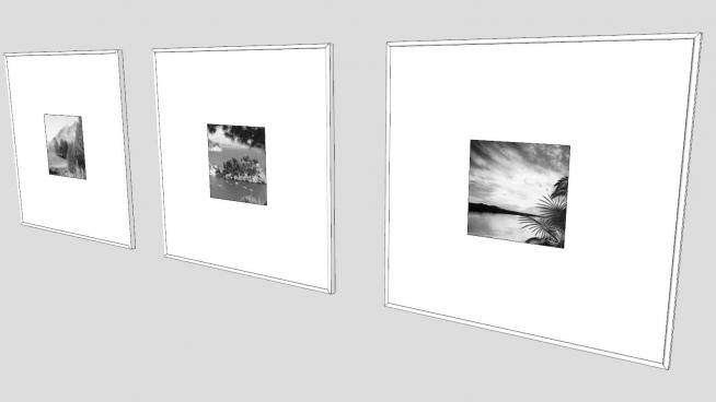 自然风景黑白摄影照片壁画相框SU模型下载_sketchup草图大师SKP模型