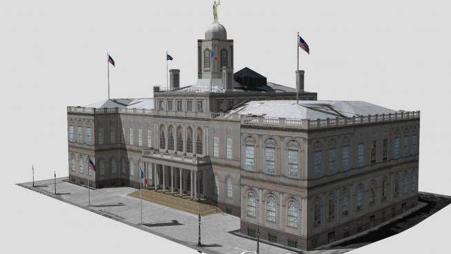 纽约市政厅房子建筑SU模型下载_sketchup草图大师SKP模型