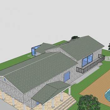 豪华石屋房子建筑SU模型下载_sketchup草图大师SKP模型