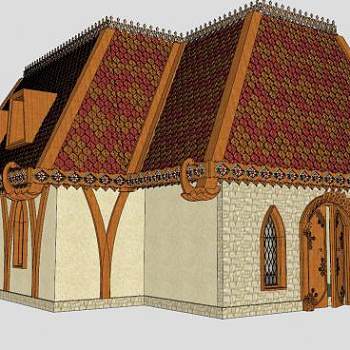 传统木头小屋房子SU模型下载_sketchup草图大师SKP模型