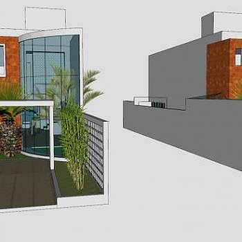 双面玻璃房子建筑SU模型下载_sketchup草图大师SKP模型