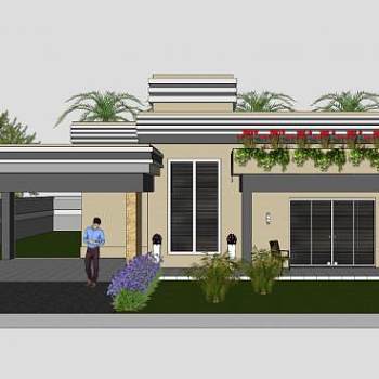 现代单层房屋建筑SU模型下载_sketchup草图大师SKP模型