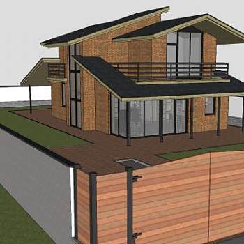 现代砖房房子建筑SU模型下载_sketchup草图大师SKP模型