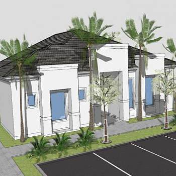 复式白色房子建筑SU模型下载_sketchup草图大师SKP模型