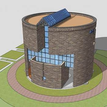 圆形大厅房子建筑SU模型下载_sketchup草图大师SKP模型