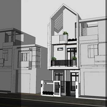 现代住宅街道房子SU模型下载_sketchup草图大师SKP模型