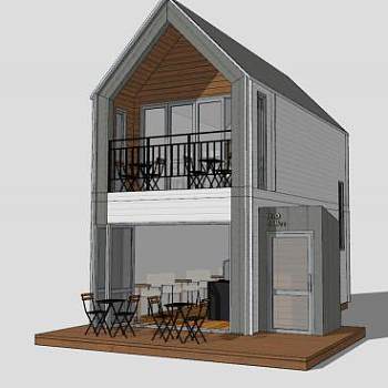 木材房子街区建筑SU模型下载_sketchup草图大师SKP模型