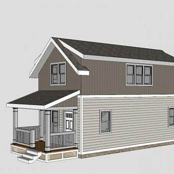 美国乡土小屋城市建筑SU模型下载_sketchup草图大师SKP模型