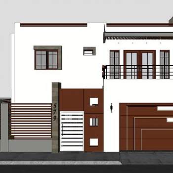 现代白色双层房子SU模型下载_sketchup草图大师SKP模型