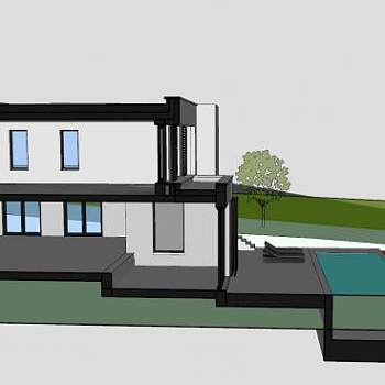 现代花园白色建筑SU模型下载_sketchup草图大师SKP模型