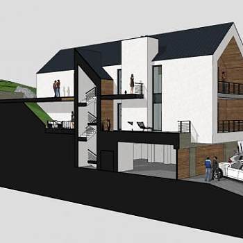 户外斜坡房子建筑SU模型下载_sketchup草图大师SKP模型