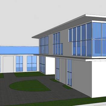 现代平房双层建筑SU模型下载_sketchup草图大师SKP模型