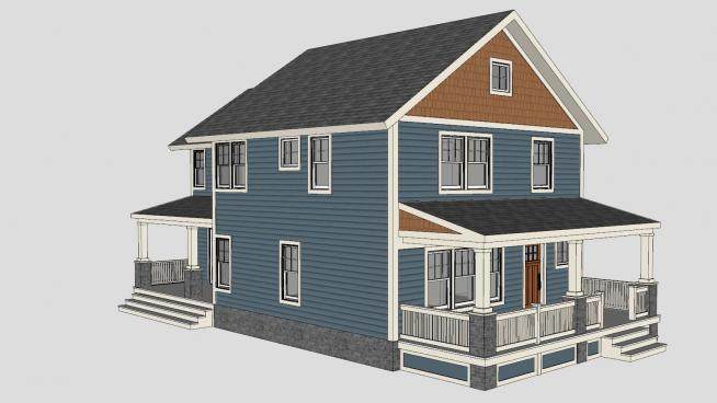 四方形房子建筑SU模型下载_sketchup草图大师SKP模型