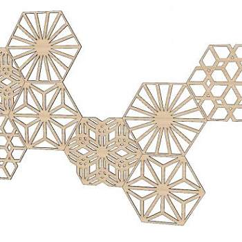 木制六角镂花艺术墙饰SU模型下载_sketchup草图大师SKP模型