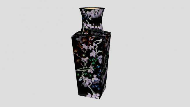 中国古董黑色方形花瓶SU模型下载_sketchup草图大师SKP模型