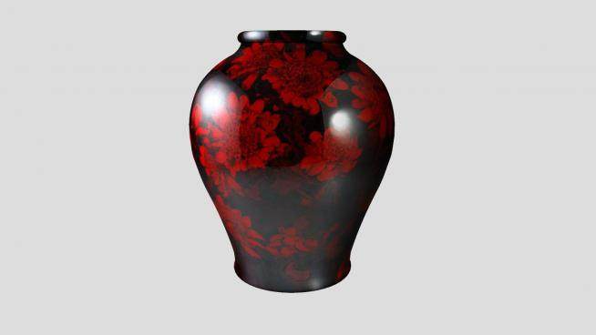 黑色陶瓷红色印花花瓶SU模型下载_sketchup草图大师SKP模型