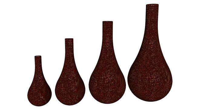 深红色彩釉陶瓷花瓶系列SU模型下载_sketchup草图大师SKP模型