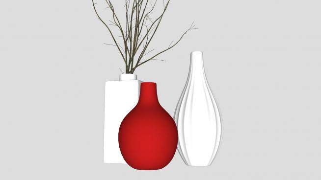 简约红白色陶瓷花瓶装饰SU模型下载_sketchup草图大师SKP模型