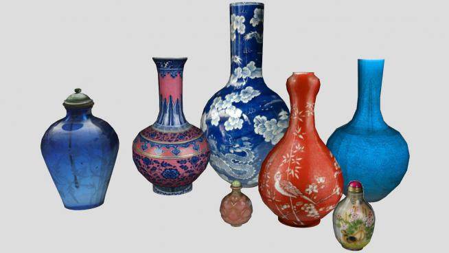 中国风彩釉陶瓷花瓶系列SU模型下载_sketchup草图大师SKP模型