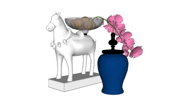 现代创意陶瓷马雕像食盆花瓶SU模型下载_sketchup草图大师SKP模型