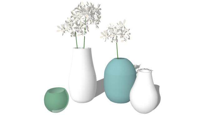 现代陶瓷花瓶摆件系列SU模型下载_sketchup草图大师SKP模型