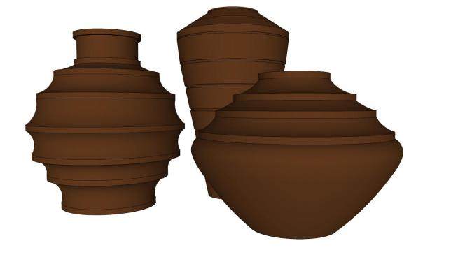陶瓷花瓶装饰三件套SU模型下载_sketchup草图大师SKP模型