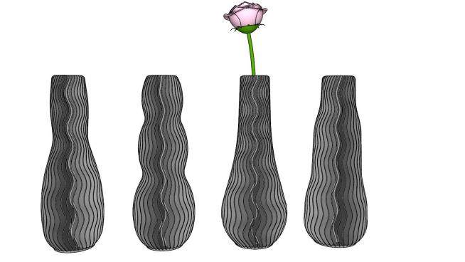 现代创意纹状花瓶四件套SU模型下载_sketchup草图大师SKP模型