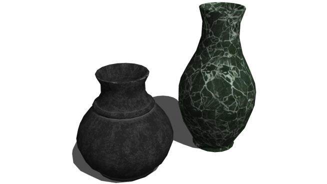 黑色纹理复古陶瓷花瓶SU模型下载_sketchup草图大师SKP模型