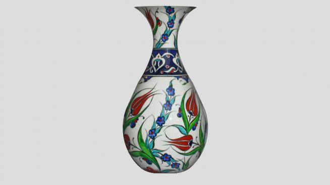 中式彩釉陶瓷装饰花瓶SU模型下载_sketchup草图大师SKP模型