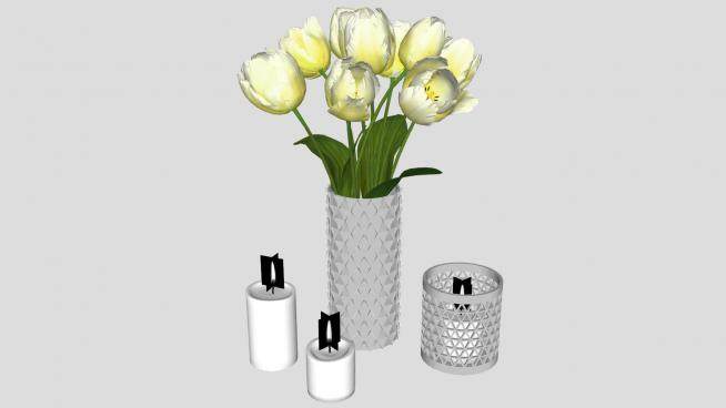 现代花瓶装饰郁金香和蜡烛SU模型下载_sketchup草图大师SKP模型