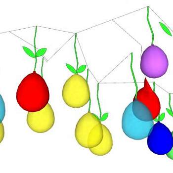 悬挂彩色气球壁式装饰SU模型下载_sketchup草图大师SKP模型