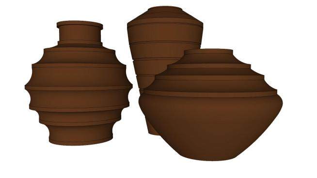 现代造型陶罐器皿三件套SU模型下载_sketchup草图大师SKP模型