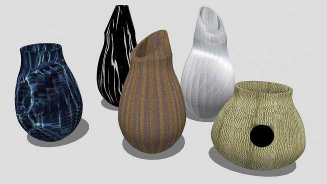 现代彩釉瓷器花瓶系列SU模型下载_sketchup草图大师SKP模型
