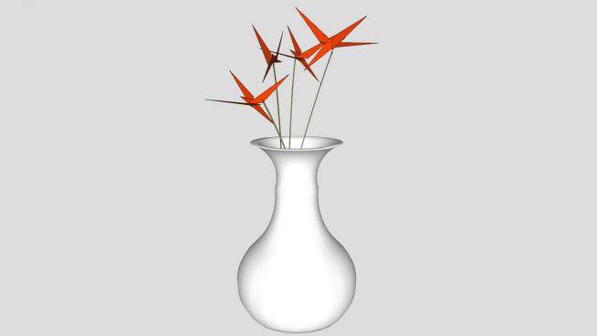 白色陶瓷花瓶和花摆件SU模型下载_sketchup草图大师SKP模型
