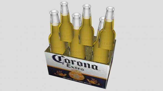 装箱的6瓶科罗娜啤酒SU模型下载_sketchup草图大师SKP模型