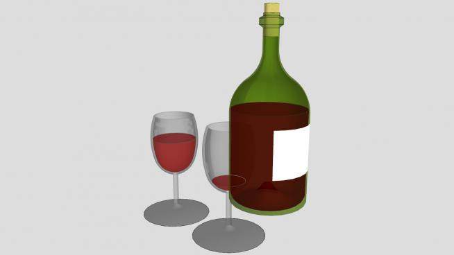 绿色酒瓶和玻璃杯SU模型下载_sketchup草图大师SKP模型