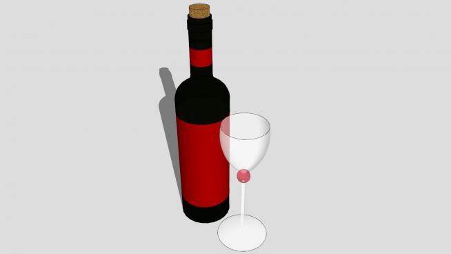 黑色酒瓶红色标签和高脚杯SU模型下载_sketchup草图大师SKP模型