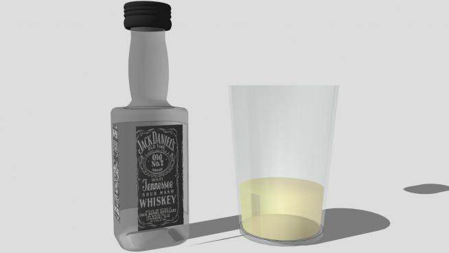 杰克丹尼尔威士忌酒瓶和玻璃杯SU模型下载_sketchup草图大师SKP模型