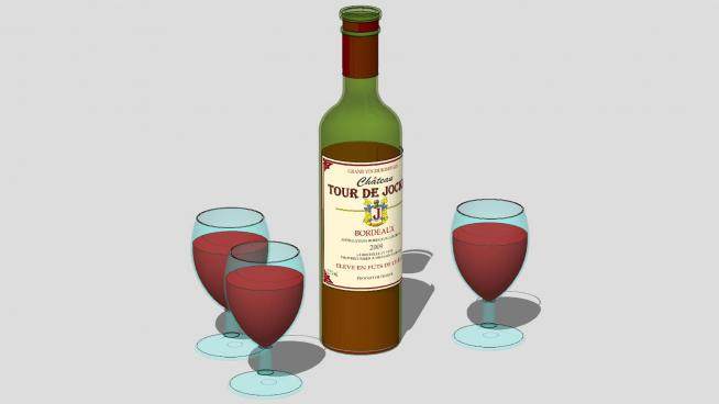 波尔多葡萄酒和高脚杯SU模型下载_sketchup草图大师SKP模型