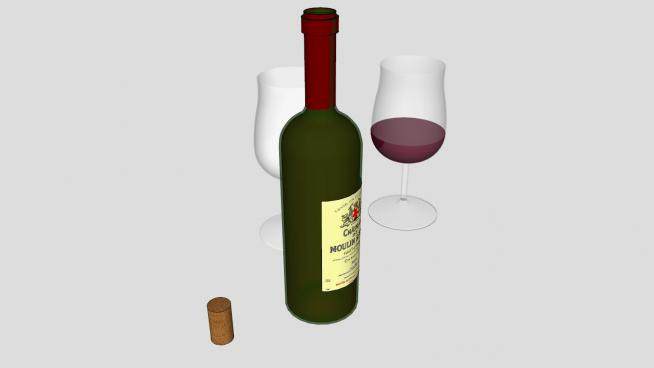 波尔多葡萄酒和酒杯酒水SU模型下载_sketchup草图大师SKP模型