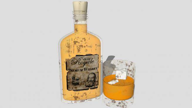 威士忌酒瓶酒水和玻璃杯SU模型下载_sketchup草图大师SKP模型