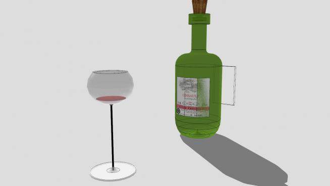 绿色酒瓶标签瓶塞和高脚杯SU模型下载_sketchup草图大师SKP模型