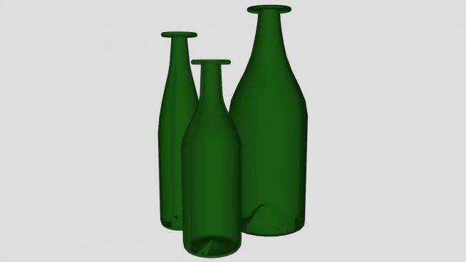 不同大小的绿色酒瓶SU模型下载_sketchup草图大师SKP模型