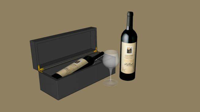 酒类包装盒葡萄酒和高脚杯SU模型下载_sketchup草图大师SKP模型
