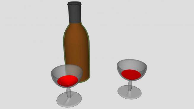 酒瓶酒水和高脚杯SU模型下载_sketchup草图大师SKP模型