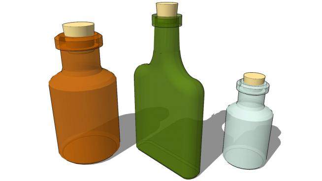棕绿灰透明玻璃瓶子瓶塞SU模型下载_sketchup草图大师SKP模型
