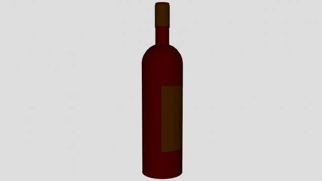 红色葡萄酒瓶棕色标签SU模型下载_sketchup草图大师SKP模型